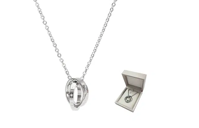 肯默 莫比乌斯环 戒指 相扣吊坠 钛钢 项链 男女同款情侣款 银色 礼盒包装