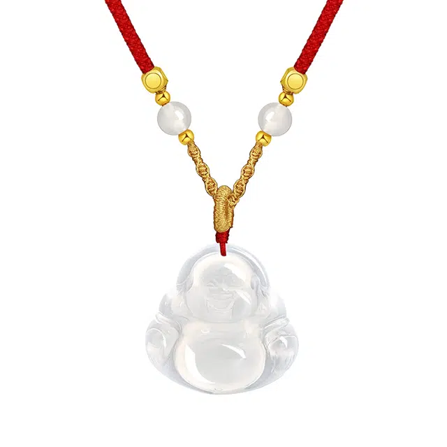 周百福 弥勒佛 国潮新中式轻奢笑脸佛公 平安喜乐锁骨链 温润玉佩#好运 玉髓 项链 男女同款情侣款