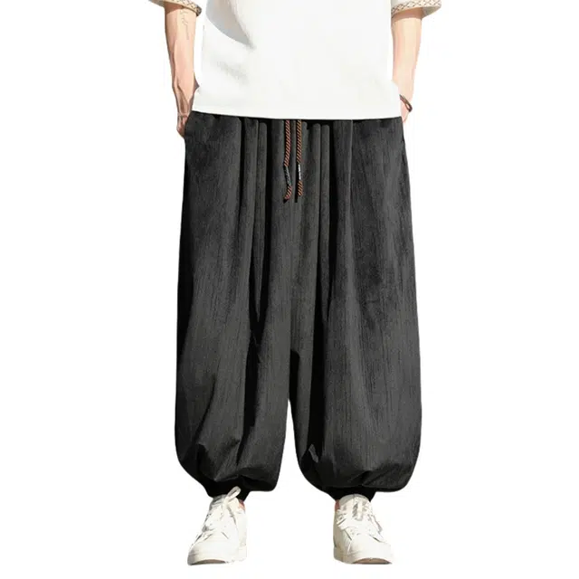 加荣 灯笼裤轻薄透气潮流百搭中国风青少年户外出行亚麻哈伦裤松紧腰宽松直筒阔腿裤休闲裤 男女同款