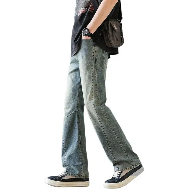 隐狼世家 微喇直筒宽松长裤夏季薄款美式休闲阔腿裤子牛仔裤 男款