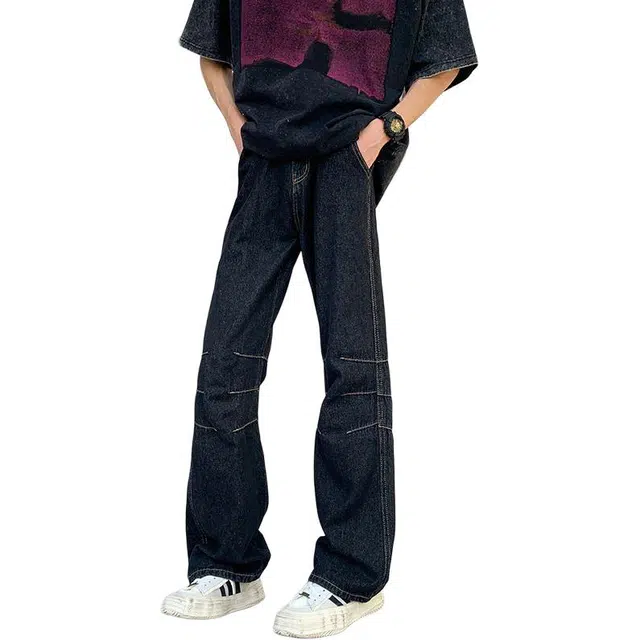 宝米卡 美式高街水洗潮牌直筒牛仔裤 男女同款
