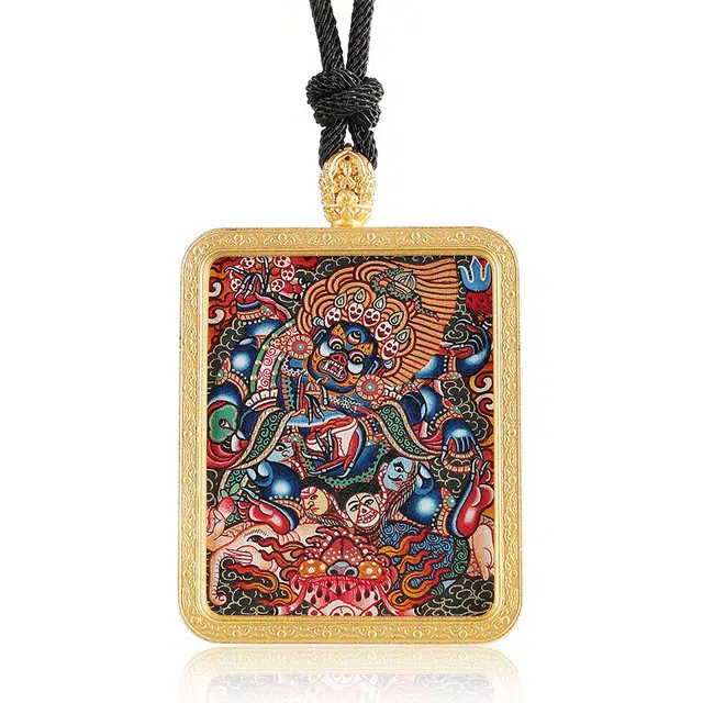 喃呢 精工手绘藏式热贡唐卡赤焰魔尊六臂大黑天 新中式国风国潮旺福 铜合金 项链 男女同款情侣款