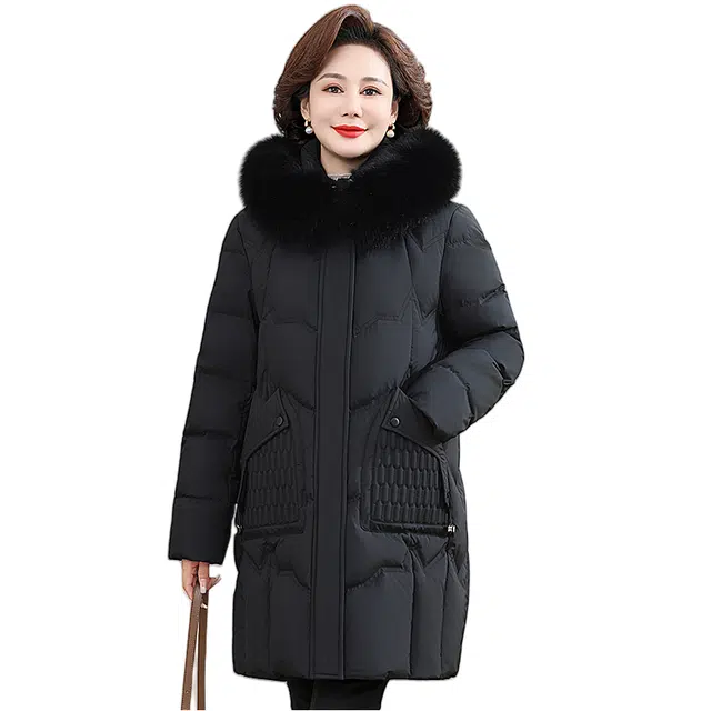 雅鹿 中老年纯色毛领连帽新中式羽绒服 女款