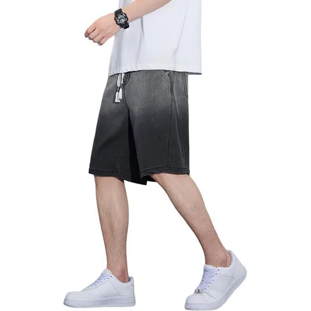 协协乐 凉感薄款复古潮牌宽松休闲五分牛仔短裤 男款