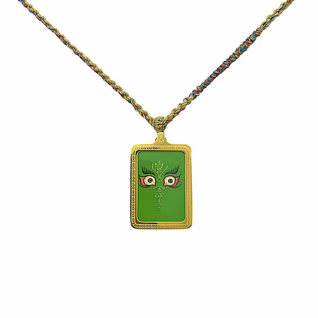 玉临门 国潮吉祥绿财神法眼唐卡热贡手绘 合金 项链 男女同款情侣款