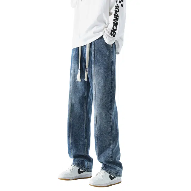 寻星记 高街美式复古宽松显高水洗直筒潮牌长裤牛仔裤 男女同款