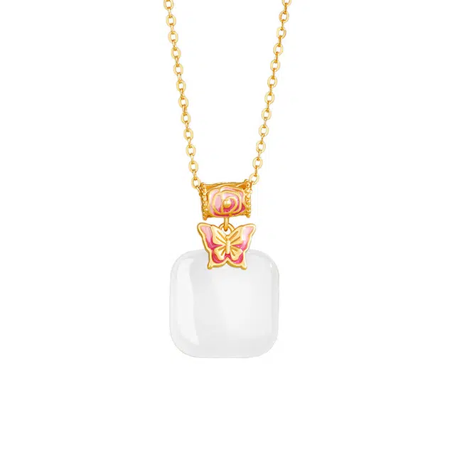 龙弗 【平安无事】蝶舞如意优雅守护心想事成成功上岸纯洁平和新中式小众轻奢精致高级感 玉髓 项饰佳节好运饰品锁骨链项链 女款