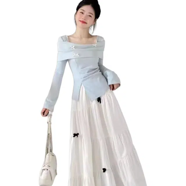 木清清 法式简约气质长袖时尚裙装套装 女款