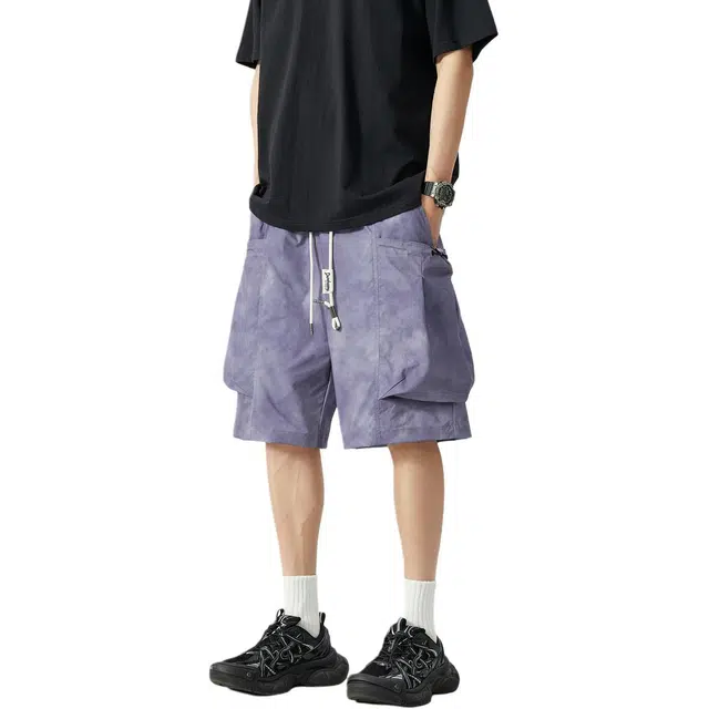 敦煌博物馆 大码扎染渐变大口袋机能工装风跑步篮球裤美式宽松直筒舒适凉感透气百搭休闲短裤 男女同款