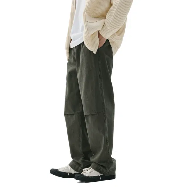 帝狼牛 纯棉户外伞兵裤纯色复古舒适耐磨抗皱中腰直筒休闲简约时尚长裤百搭工装裤 男女同款