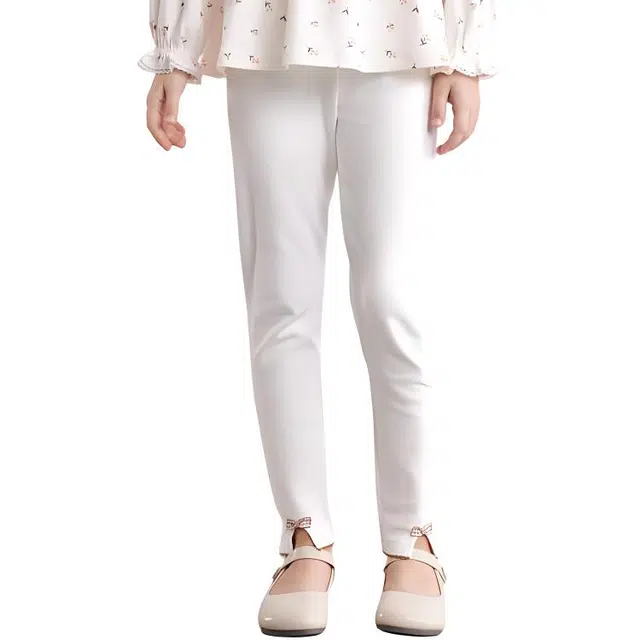 英氏 纯色透气中腰长裤打底裤 大童 米白