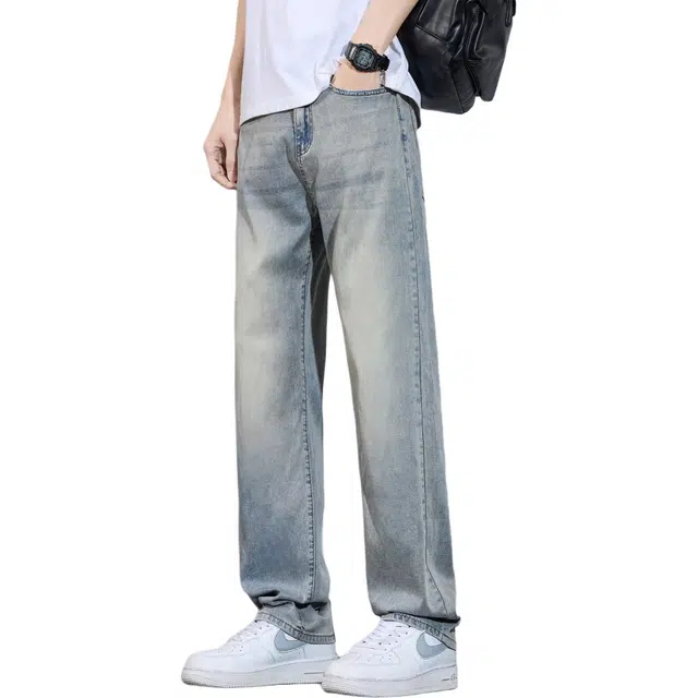 瑞梵帝斯 美式高街风时尚百搭弹力做旧复古口袋休闲潮牌潮流柔软舒适亲肤水洗直筒裤牛仔裤 男款