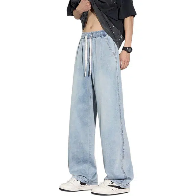 隐狼世家 宽松直筒美式潮牌百搭休闲薄款舒适牛仔裤 男款