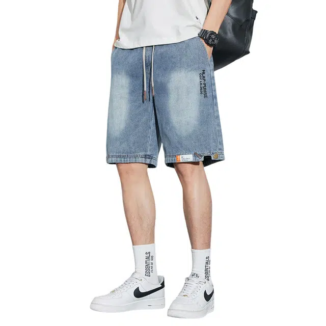 顶峰保罗 薄款潮流宽松休闲外穿潮牌炸街帅气百搭无性别主义五分中裤时尚直筒运动透气牛仔短裤 男女同款