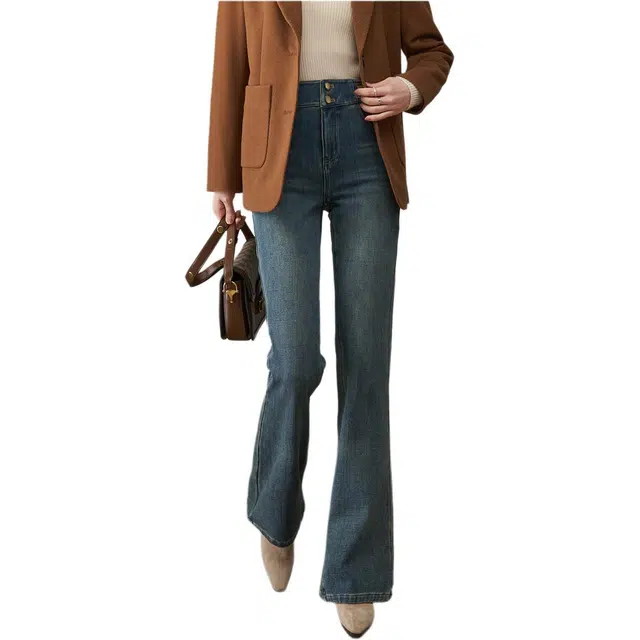 娅丽达 时尚简约百搭修身微喇牛仔裤 女款