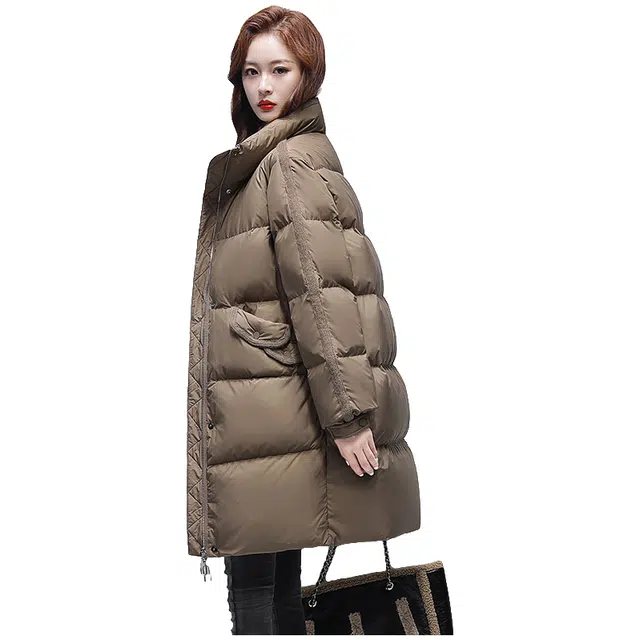 鸭鸭 宽松中长款立领茧型百搭保暖通勤韩系羽绒服 女款