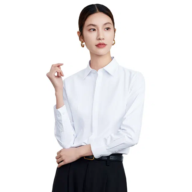 富铤 极简风通勤休闲纯色翻领长袖衬衫 女款