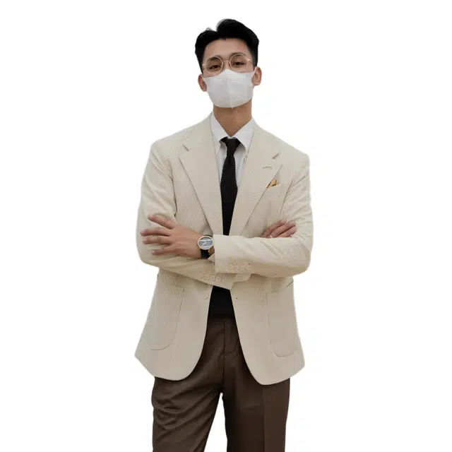 沐诚阳译 何青菜 那不勒斯泡泡纱条纹男春夏单西休闲平驳领外套西装 男款