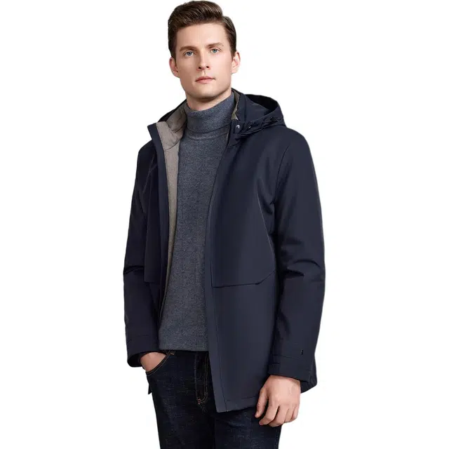 富铤 极简主义纯色防风保暖连帽夹克外套 男款