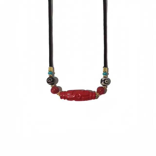 玉临门 新中式转运珠招财纳福九眼天珠 再造辰砂朱砂 项链 男女同款情侣款