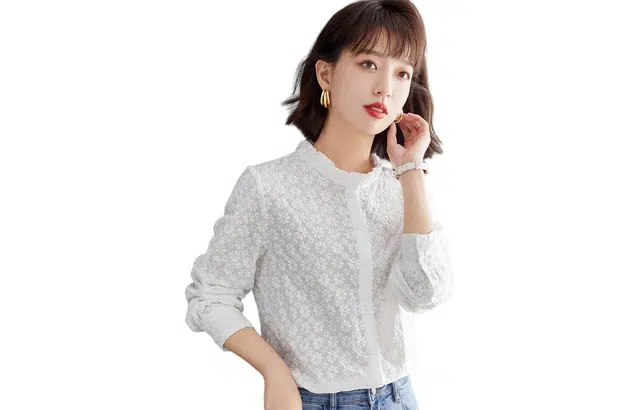 恒源祥 纯色立领纽扣休闲长袖衬衫 女款 白色