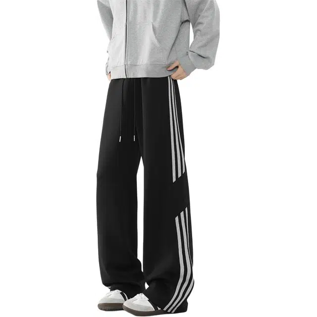 顶峰保罗 美式高街侧边条纹百搭直筒长裤复古潮流宽松舒适小众百搭痞帅设计感大码阔腿休闲裤 男女同款