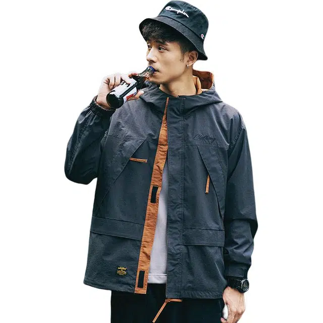 玉儿恋 潮牌韩版字母印花连帽落肩宽松加厚单排扣棉服 男女同款