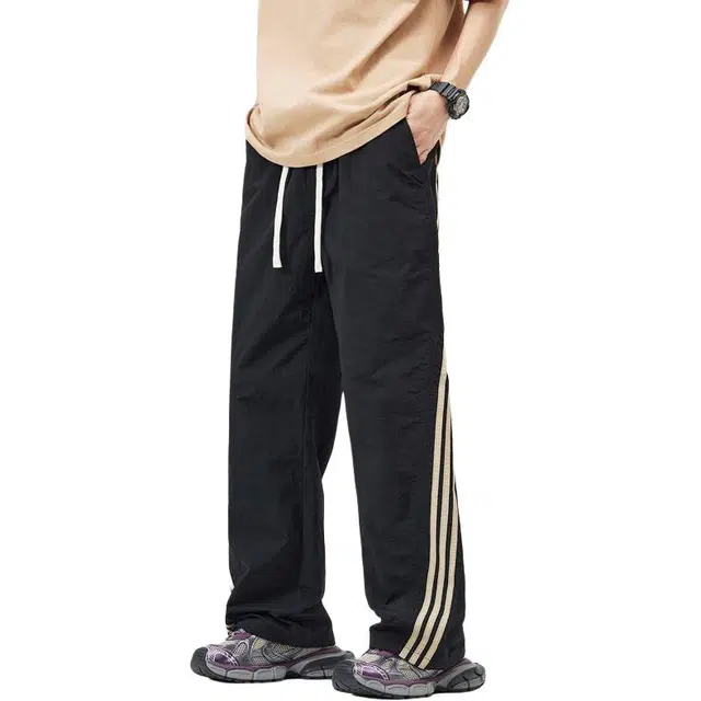 隐狼世家 美式三条杠冰丝速干直筒宽松条纹休闲裤 男款