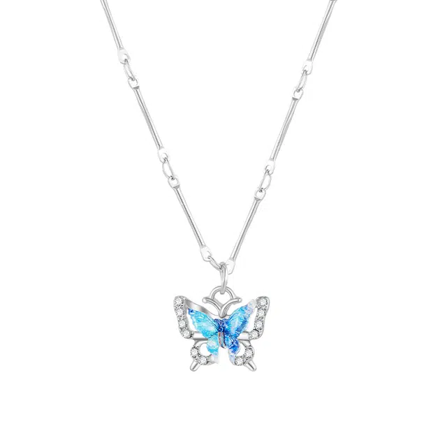 迷颂玛 小众设计爆闪灵动蝴蝶吊坠双层轻奢高级贵气日常通勤辣妹个性气质温柔大方送 闺蜜 精致锁骨链节日礼 物 项链 女款