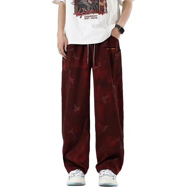 黑恐龙 美式复古潮牌个性字母宽松百搭直筒休闲裤 男女同款