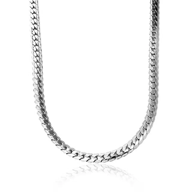 永恒旋律 钛钢古巴链 嘻哈街头冷淡风高级感素链 时尚潮流百搭简约通勤风锁骨链 男款 项链 银色 男友兄弟送礼手提袋礼盒装