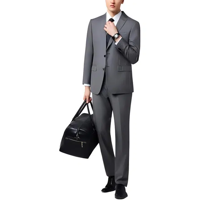 佛朗尼·齐拉 简约商务时尚通勤长袖上衣纯色拉链直筒裤西装套装 男款 灰色