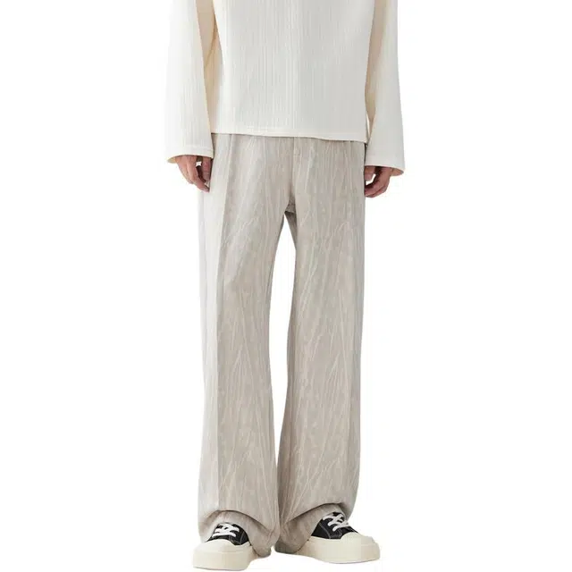 童先森 水波纹高级感百搭复古宽松时尚轻松简约休闲裤 男款