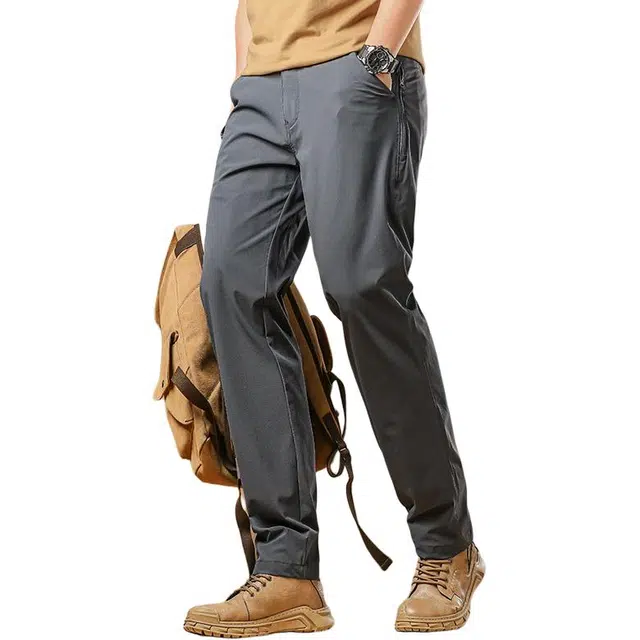 季言 男士薄款裤子冰丝垂感直筒宽松户外防泼水弹力速干休闲裤 男款