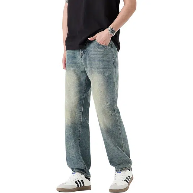宝米卡 潮牌美式宽松直筒复古水洗休闲长裤牛仔裤 男女同款