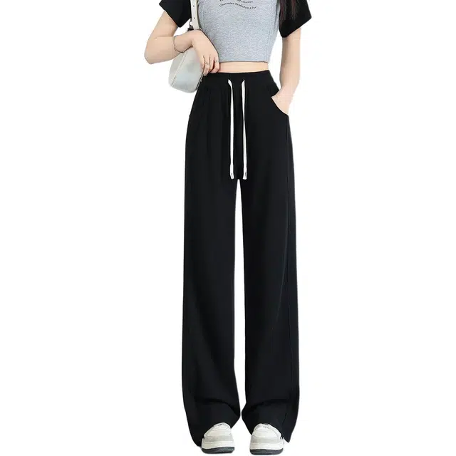 法文箱子 阔腿百搭宽松纯色高腰长裤休闲裤 女款