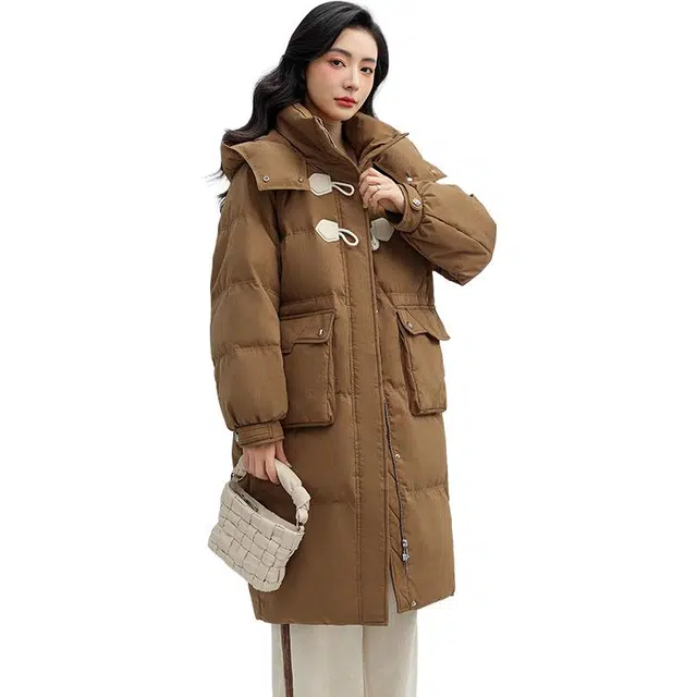 鸭鸭 纯色休闲连帽保暖长袖羽绒服 女款