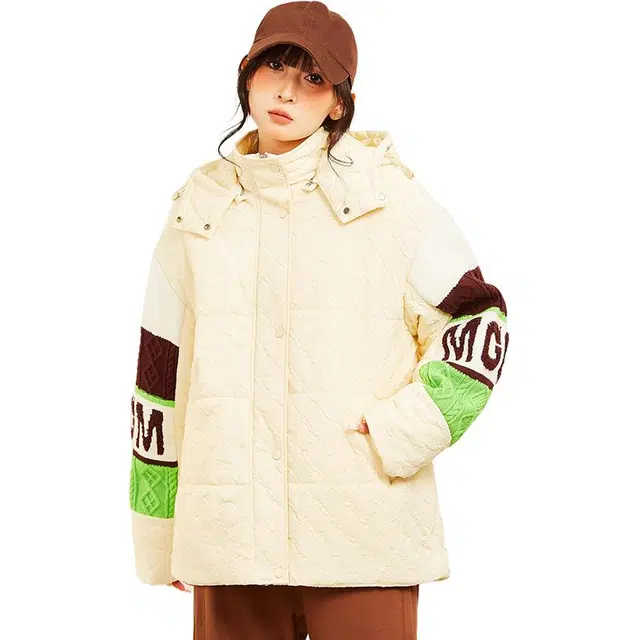 木果果木 字母连帽适中宽松长袖棉服 女款