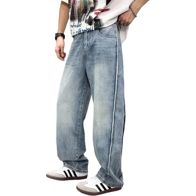 宝米卡 宽松直筒阔腿牛仔裤 男女同款