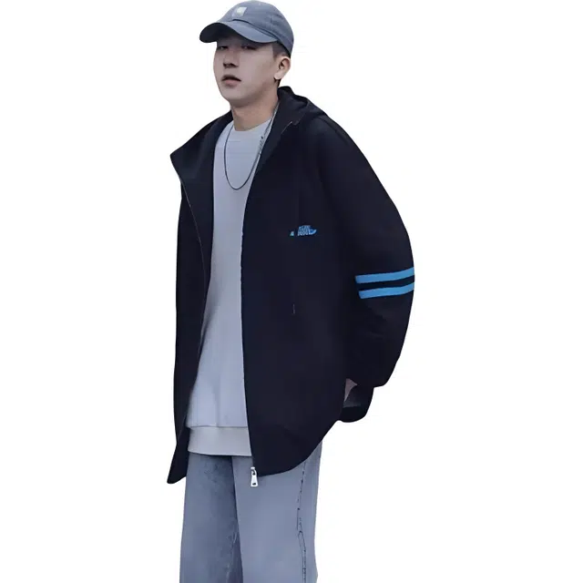 哲源  痞帅高级感条纹插肩袖连帽长袖棒球服 男款
