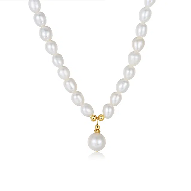 银千惠 巴洛克珍珠 复古优雅温柔气质简约百搭不规则强光珍珠吊坠小众个性爱心尾链锁骨链 项链 女款 礼物 礼盒装