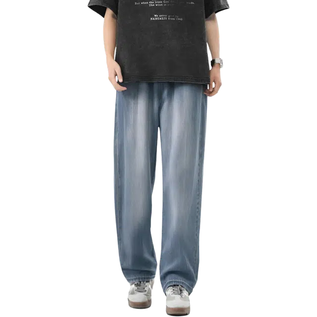 图兰朵 夏季美式复古潮牌水洗高街时尚百搭基础款日常通勤青少年直筒宽松夏季薄款阔腿透气垂感无性别主义长裤牛仔裤 男女同款