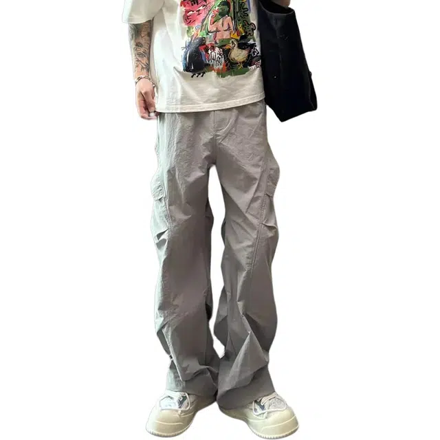 徐百货 美式户外冰丝褶皱伞兵速干裤子夏季薄款潮牌运动休闲长裤宽松百搭软壳三防工装裤 男女同款