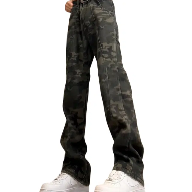 拓菲 美式高街迷彩伐木工装裤直筒阔腿牛仔裤 男女同款