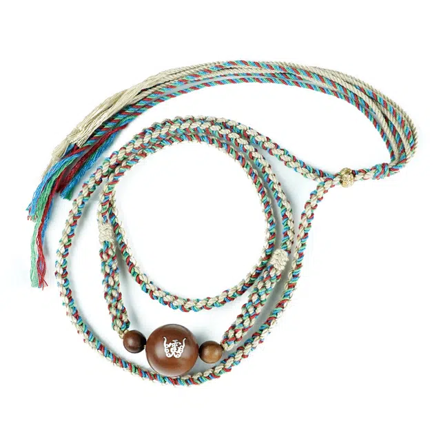 舞依翡 文玩雷祖讳枣木镶银道家藏式编绳配珠藏风#好运 檀木 项链 男女同款情侣款