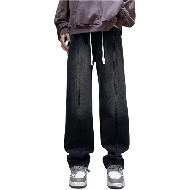 颂希尔 青少年阔腿牛仔裤男夏季薄款渐变垂感裤子宽松直筒裤休闲长裤 男女同款