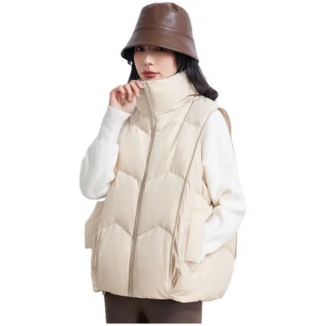 鸭鸭 时尚纯色立领百搭休闲加厚保暖简约外穿通勤办公室穿搭羽绒马甲 女款