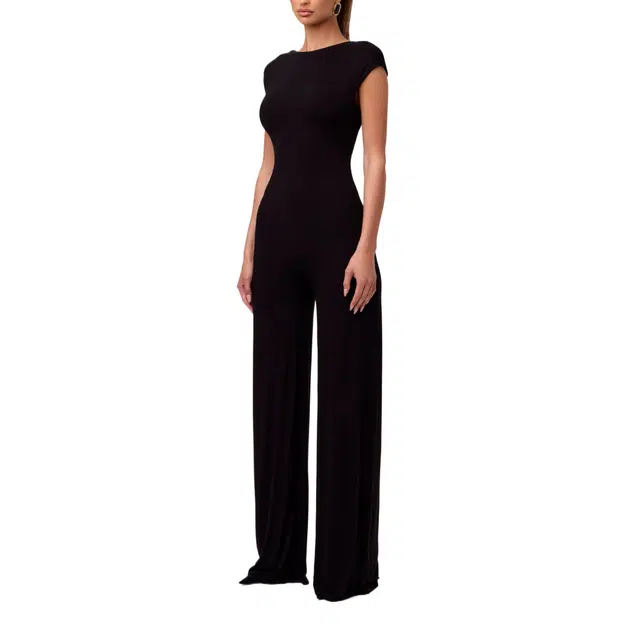 NAKED WARDROBE Smooth Cap Sleeve Wide Leg Jumpsuit