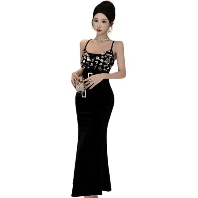 沐晓欣 法式高级感性感辣妹穿搭拼接御姐气质海岛度假吊带连衣裙 女款