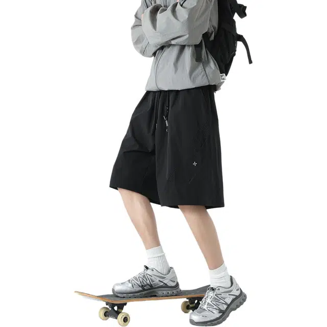 敦煌博物馆 美式街头拼接透气舒适跑步滑板篮球五分裤宽松直筒机能百搭运动休闲短裤 男女同款